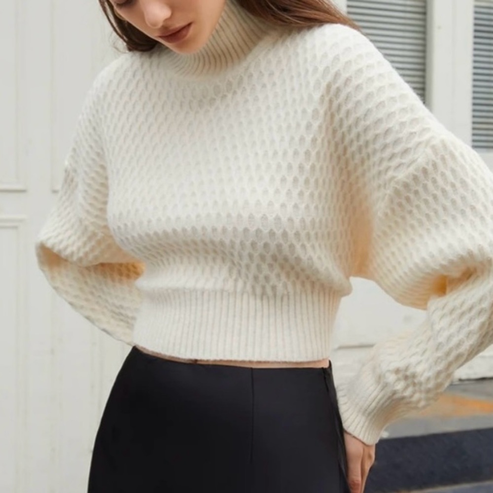 Commense Tie Back Mock Sweater Color Beige Size Medium